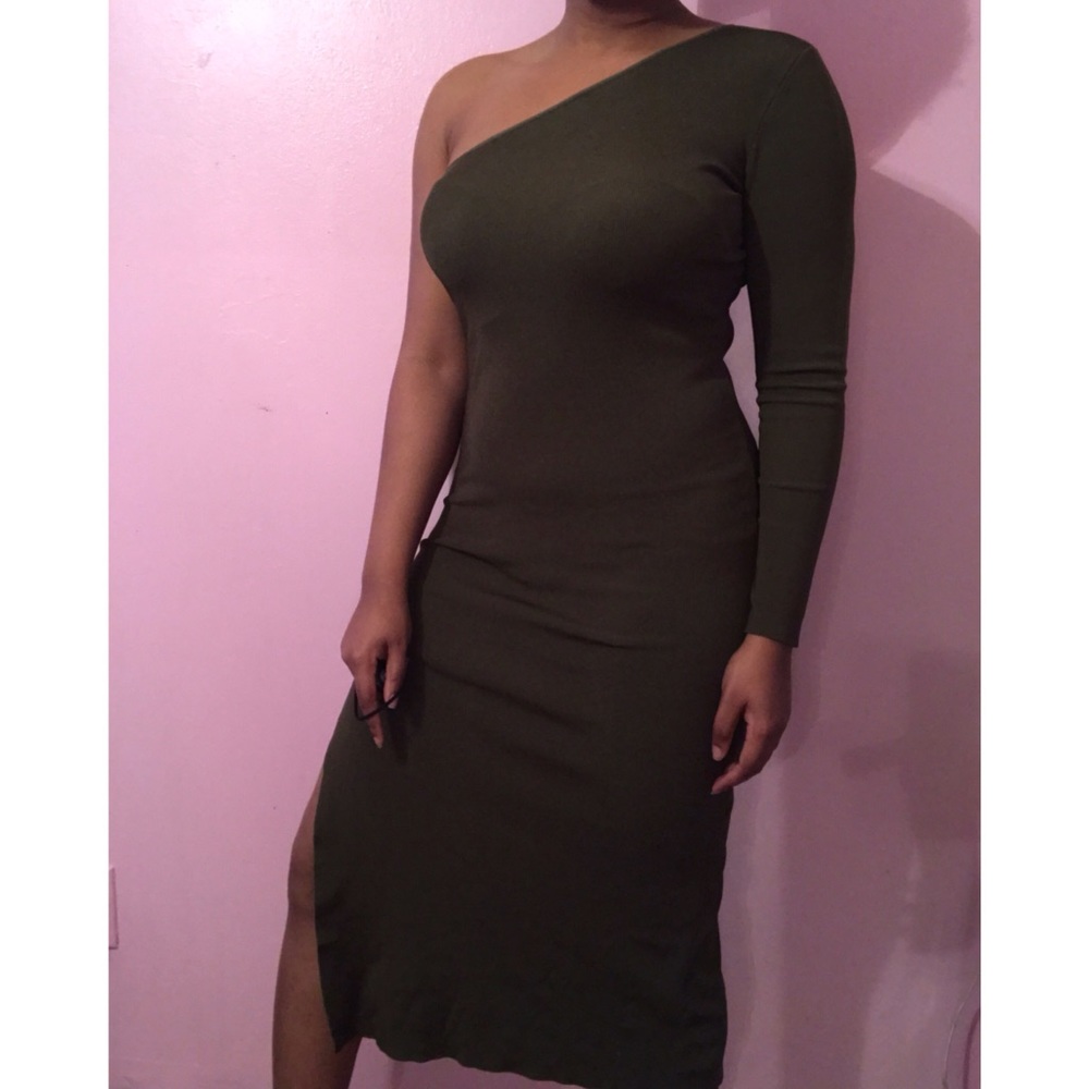 Olive Green One Shoulder Dress